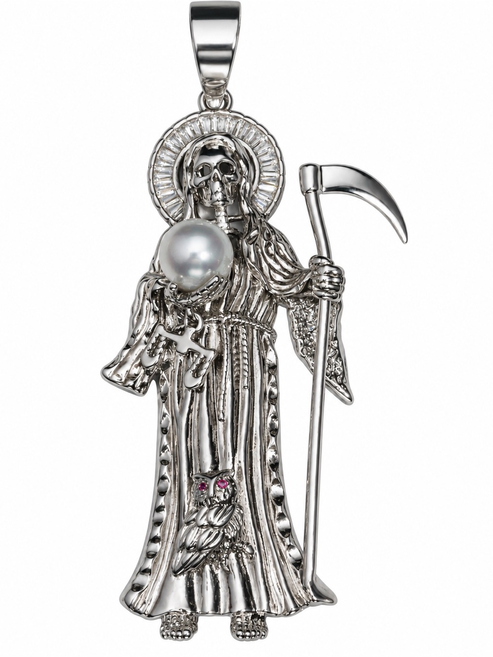 Sterling silver Santa muerte pendant